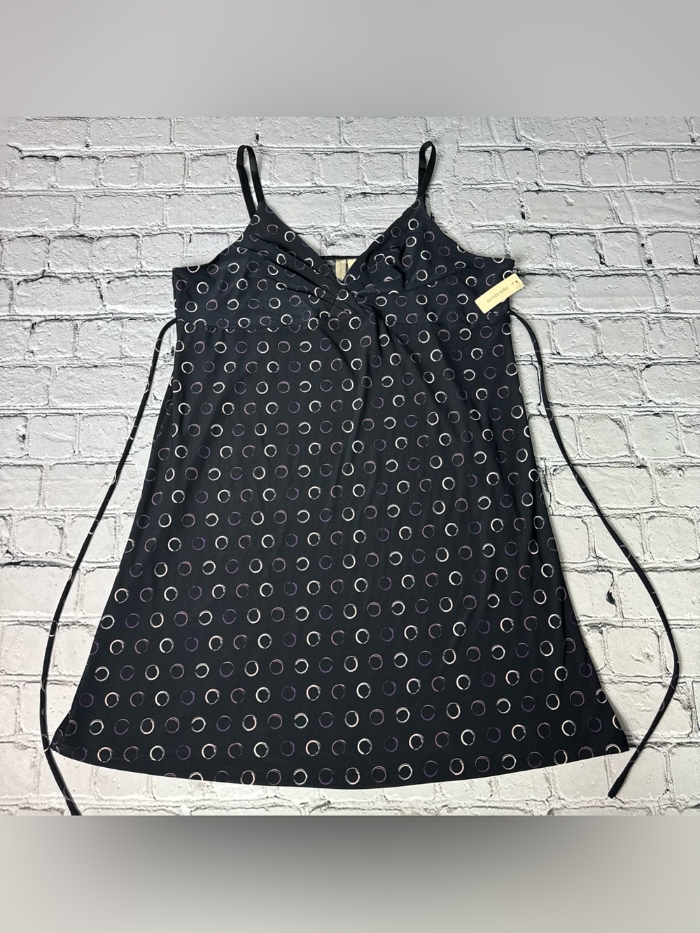 Y2K Ambrielle NWT Black Spaghetti Strap Polka Dot Babydoll Cami Nightie Dress L